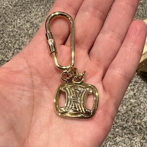 Celine Gold-tone Logo Pendant Keychain